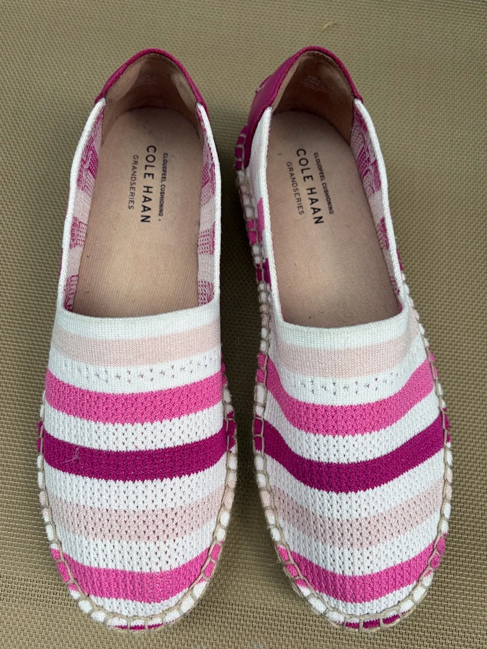 Cole Haan Cloudfeel Stitchlite Espadrille Flat Slip On Pink Stripe Size 7.5